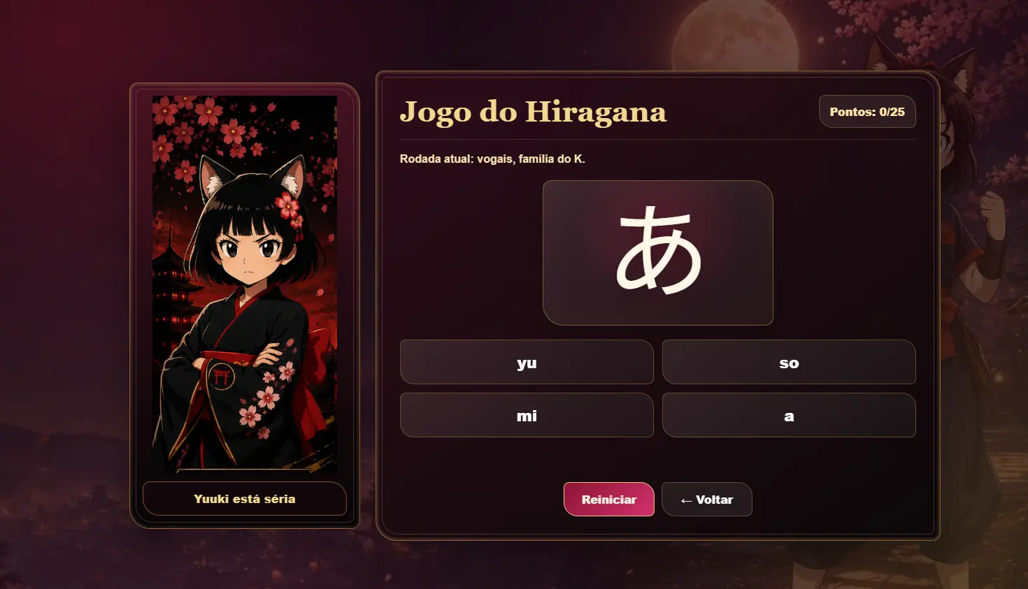 Quiz do hiragana com a Yuuki