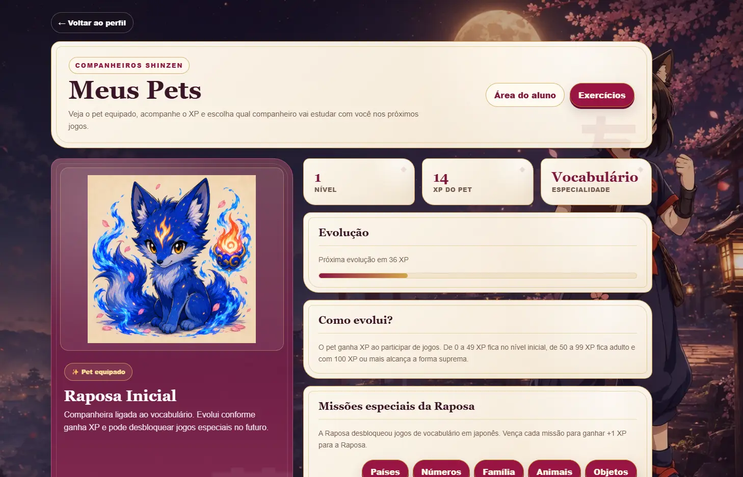 Sistema de pets e evolução